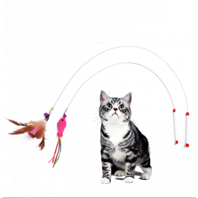 Flexible Fun fishing wand Catcher retraceable exercising kitten playing toys cat Teaser stick toy with feather