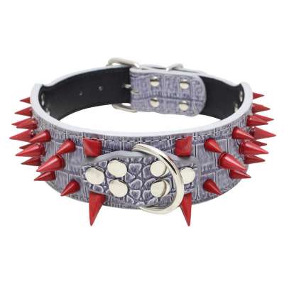 Customizable Soft Adjustable pet supplies padded Red Spiked dog collar high quality Luminous real leather dog collars